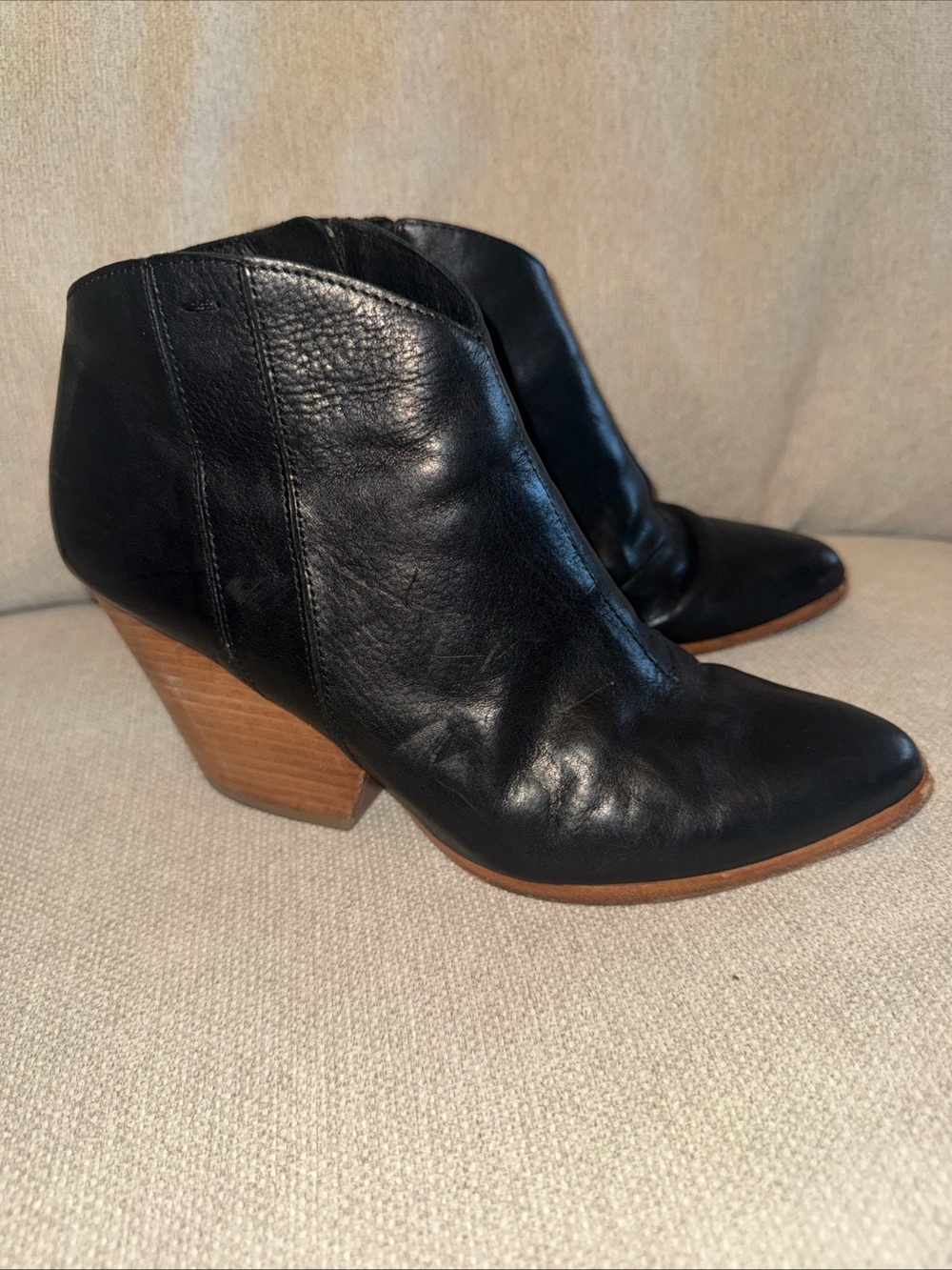 Eileen Fisher Trail Leather Ankle Bootie Black Wedge Zip Up Sz 9.5 Western Boot